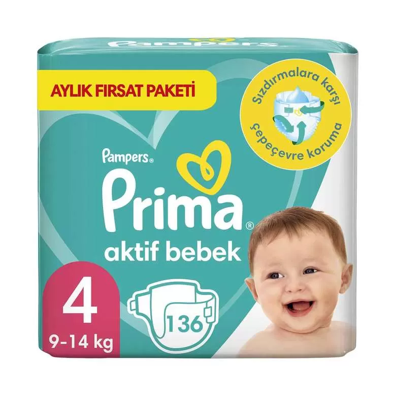 Prima 4 Beden Aktif Bebek Aylık Fırsat Paketi 2*136 adet