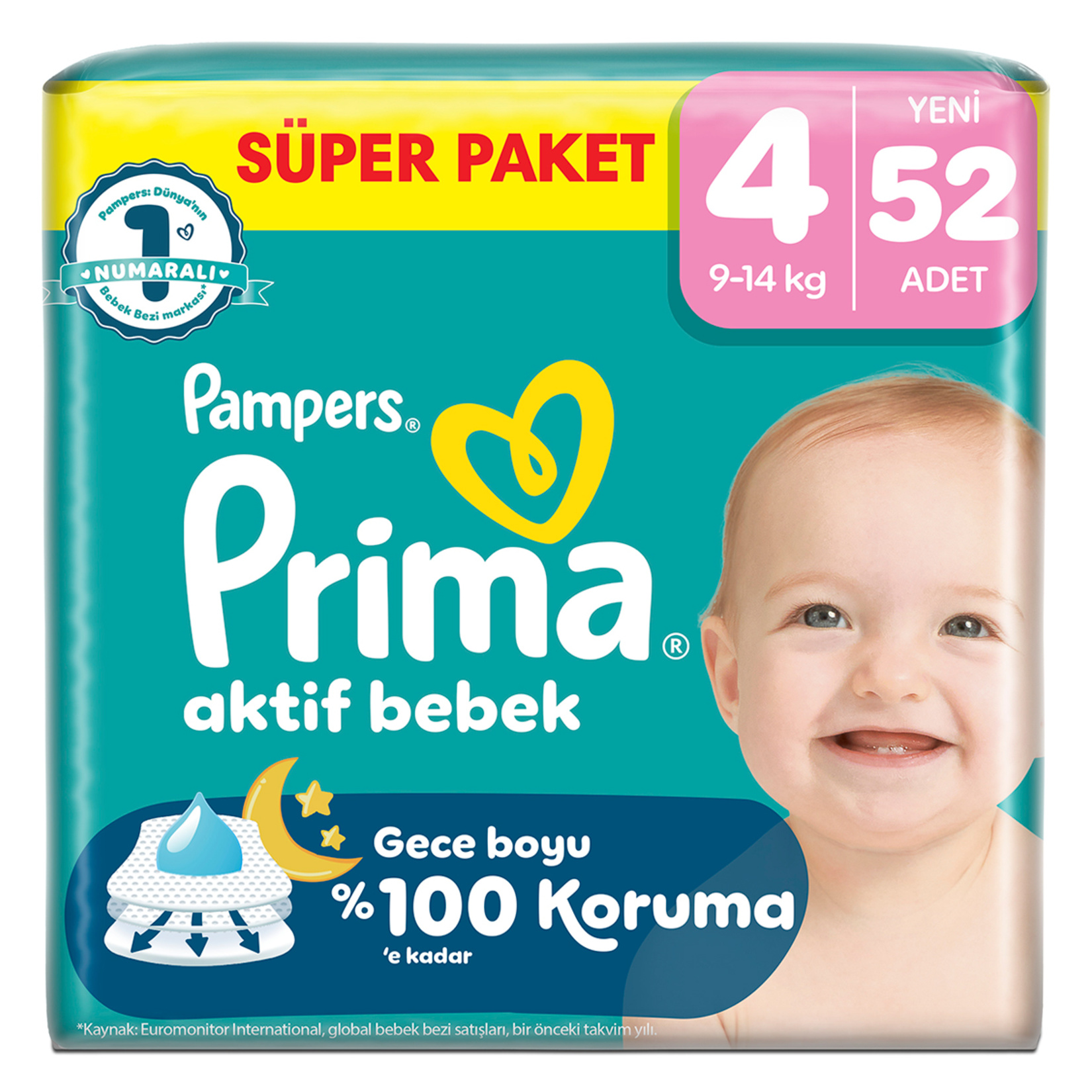 Prima 4 Beden Aktif Bebek Bezi Süper Paket 52x4 208 Adet