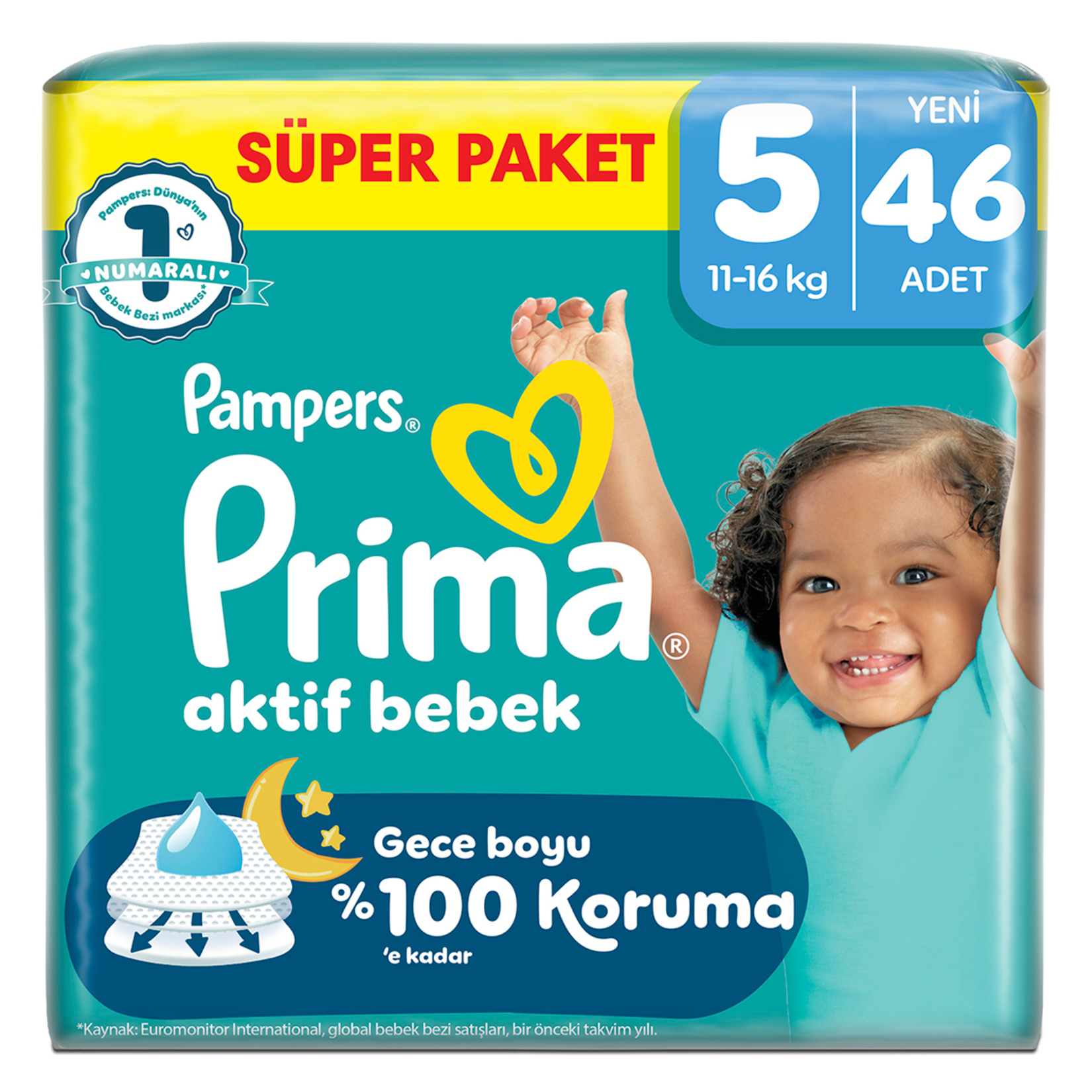 Prima 5 Beden Aktif Bebek Bezi Süper Paket 46x4 184 Adet