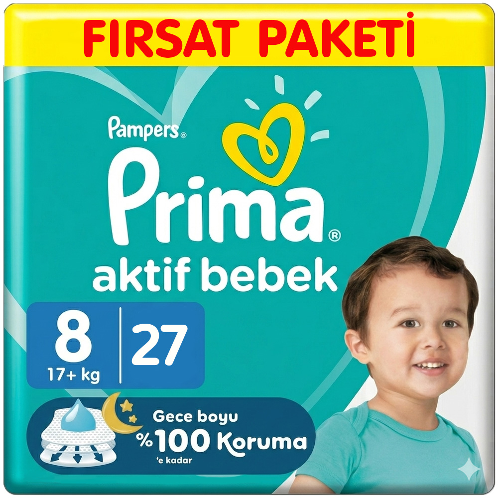 Prima 8 Beden Aktif Bebek Bezi Süper Paket 27 Adet