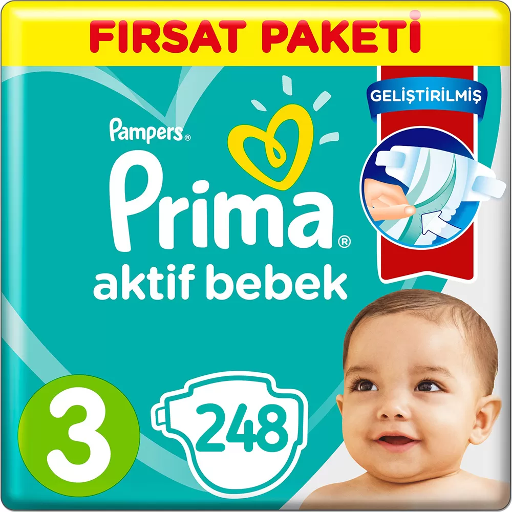 Prima Bebek Bezi Aktif Bebek 3 Beden 6-10 Kg 4*62 248 Adet