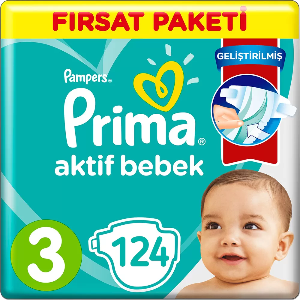 Prima Bebek Bezi Aktif Bebek 3 Beden 6-10 Kg 2*62 124 Adet