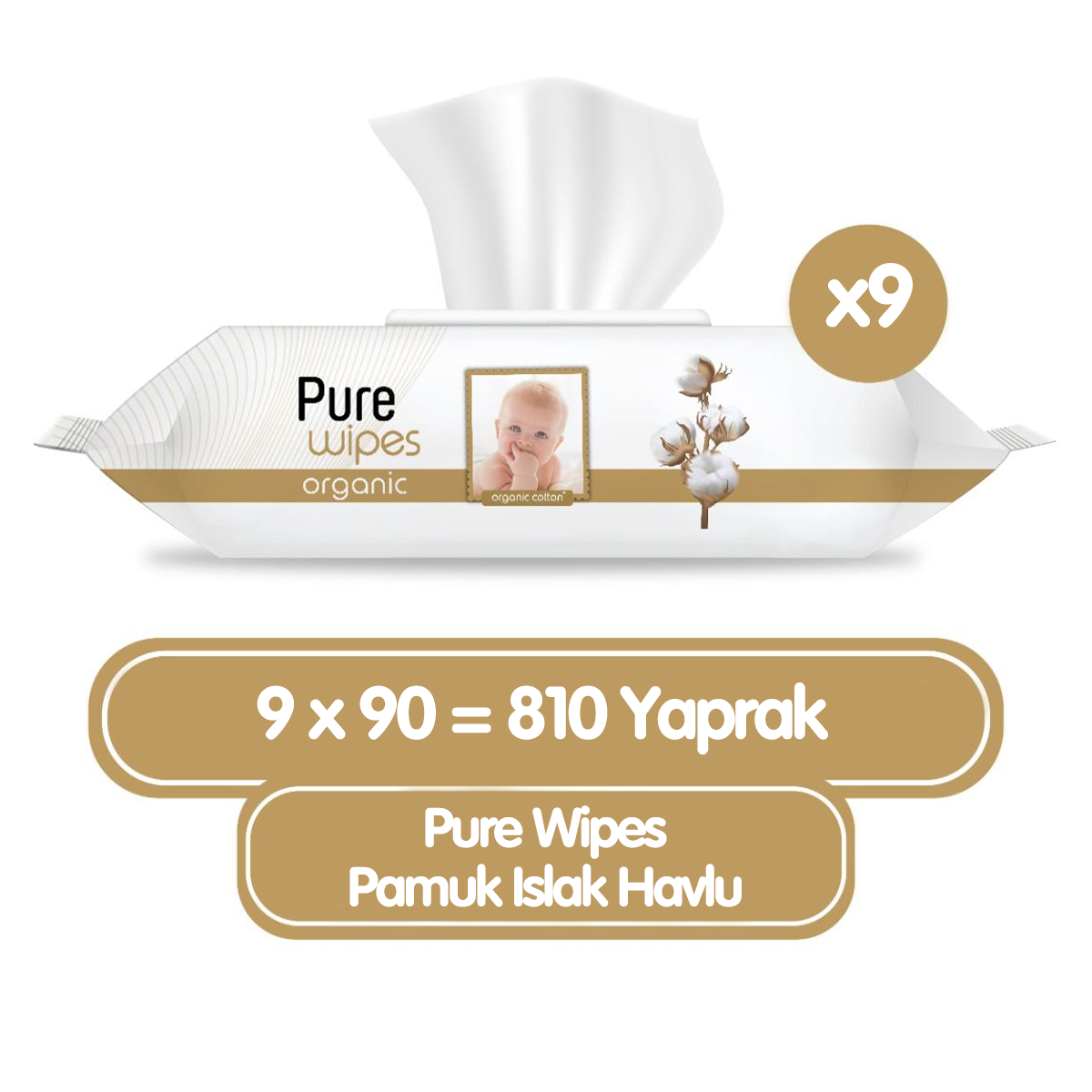 Pure Wipes Organik Islak Havlu Mendil 90x9 810  Yaprak