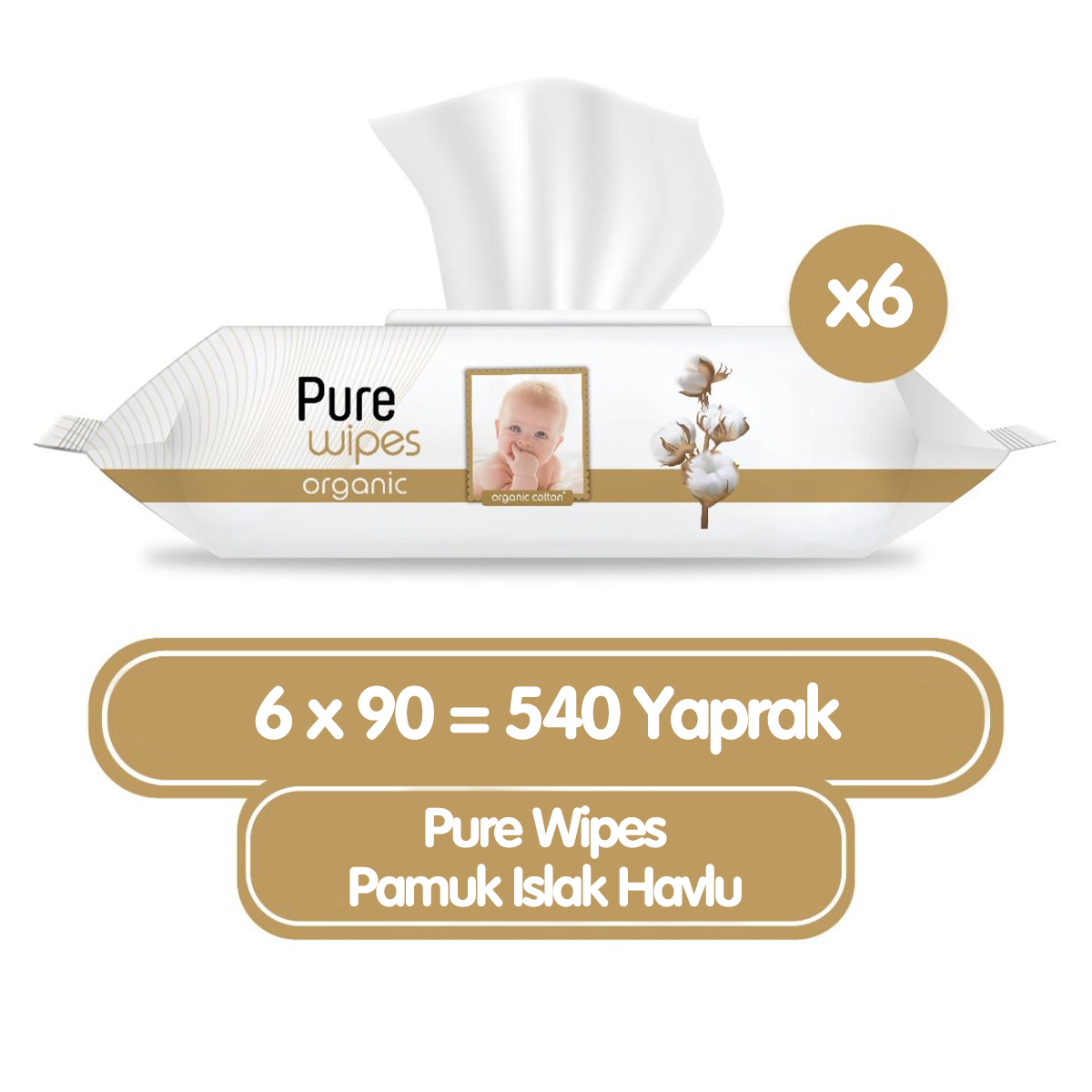 Pure Wipes Organik Islak Havlu Mendil 90x6 540  Yaprak