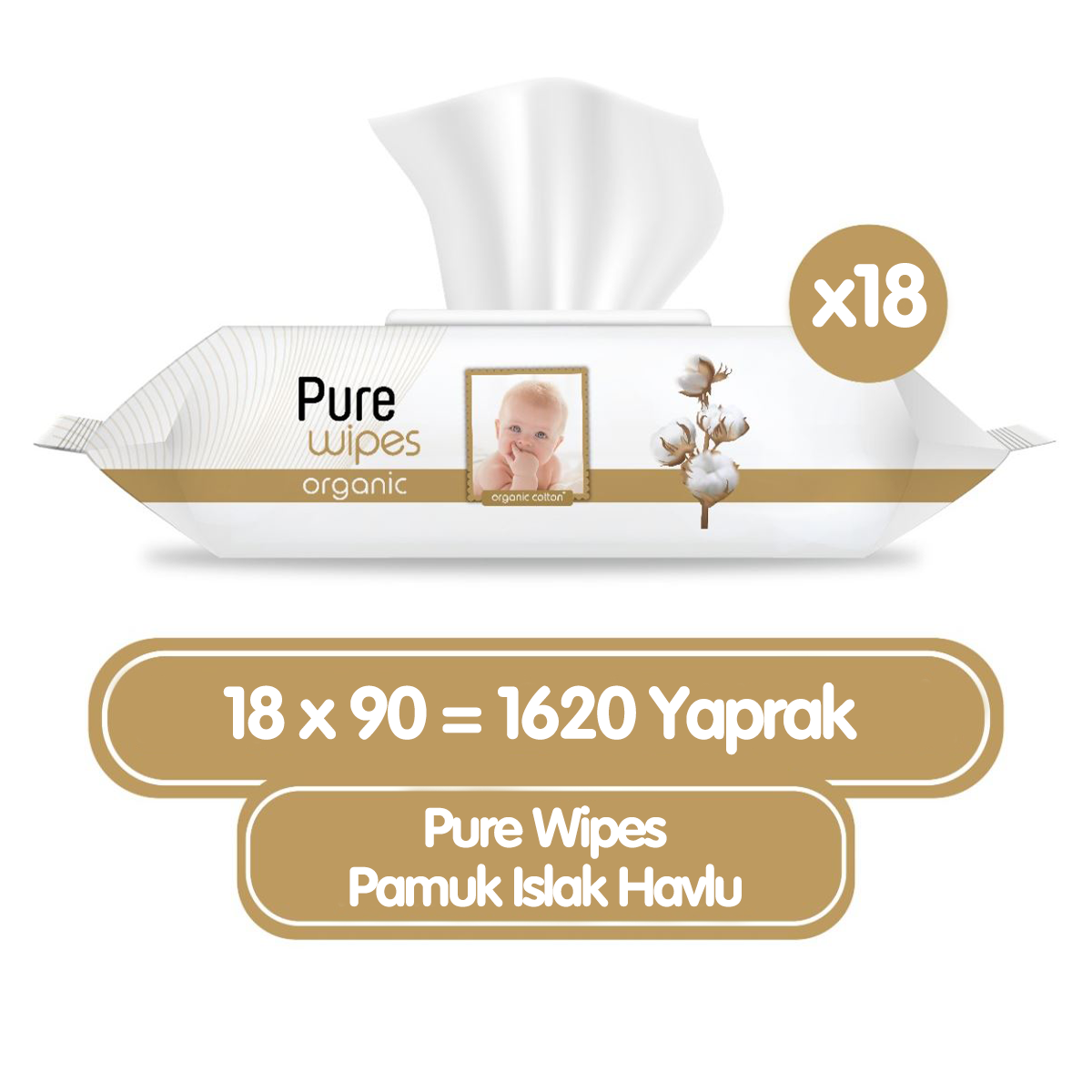 Pure Wipes Organik Islak Havlu Mendil 90x18 1620 Yaprak