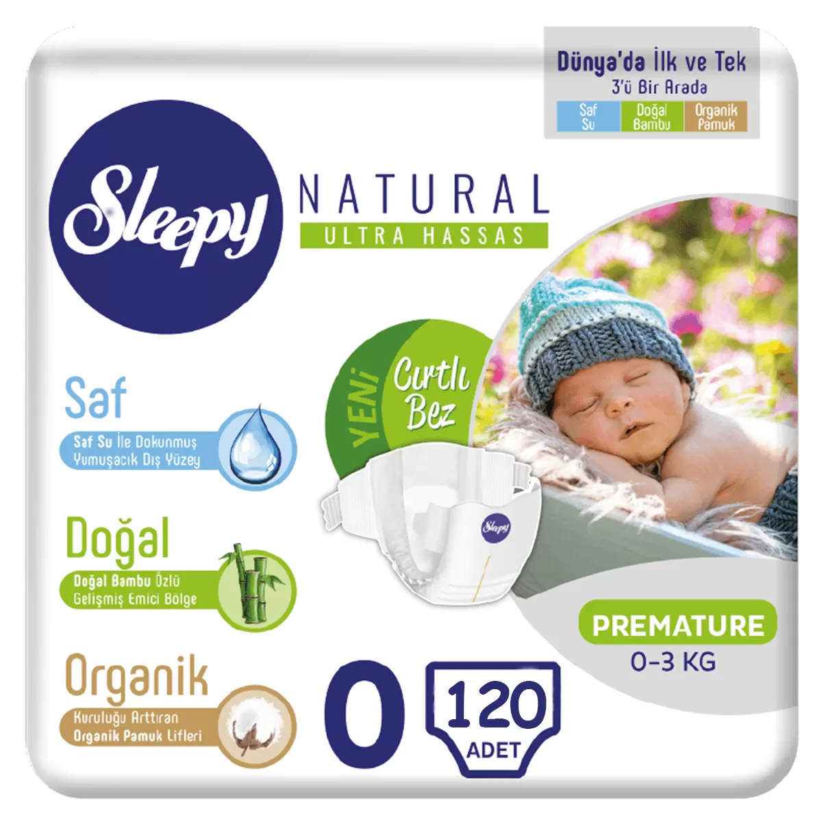 Sleepy 0 Beden Prematüre Yenidoğan 0-3 Kg (4*30) 120 Adet