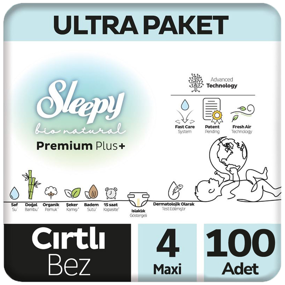 Sleepy 4 Beden Bio Natural Bebek Bezi Ultra Paket 100 Adet