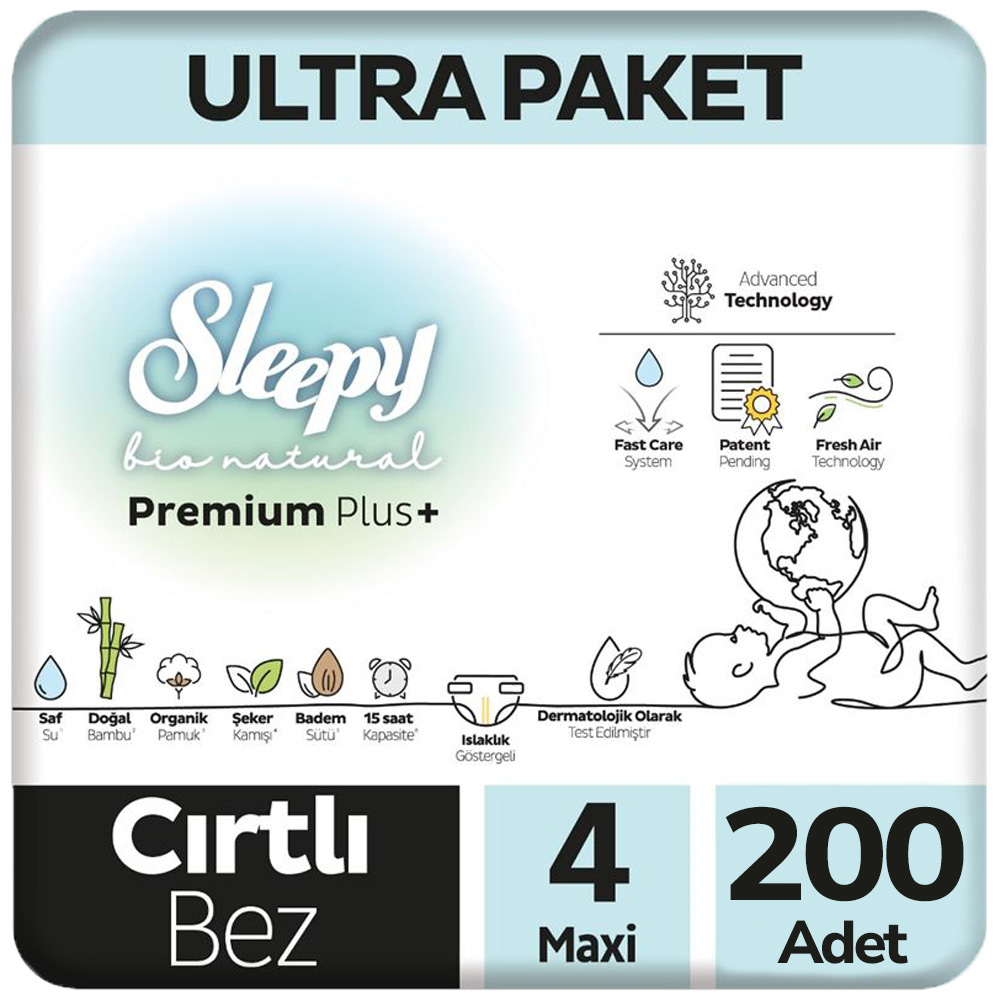 Sleepy 4 Beden Bio Natural Bebek Bezi Ultra Paket 100x2 200 Adet