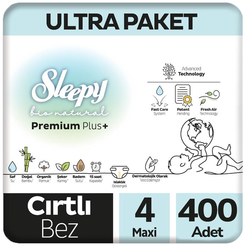 Sleepy 4 Beden Bio Natural Bebek Bezi Ultra Paket 100x4 400 Adet