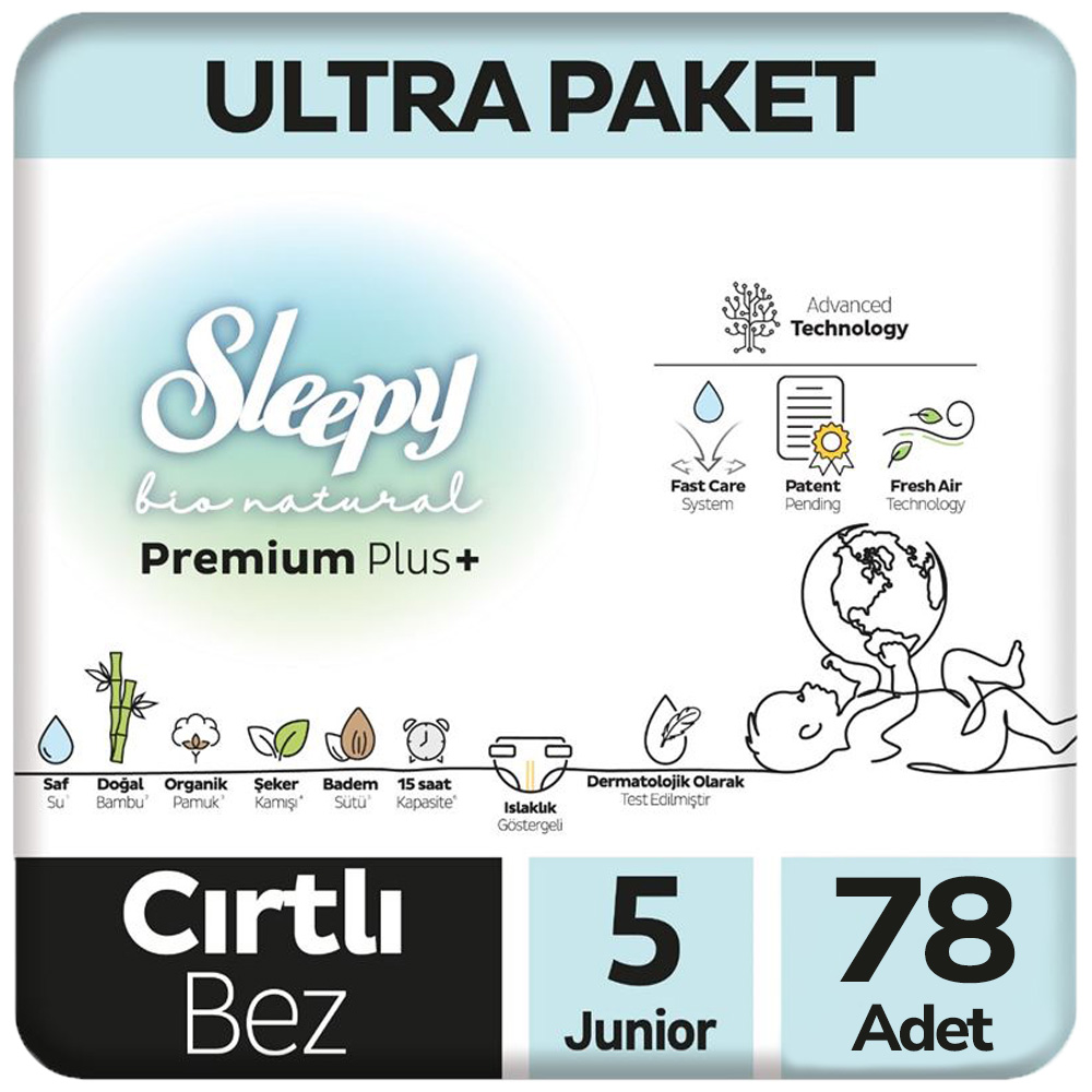 Sleepy 5 Beden Bio Natural Bebek Bezi Ultra Paket 78 Adet