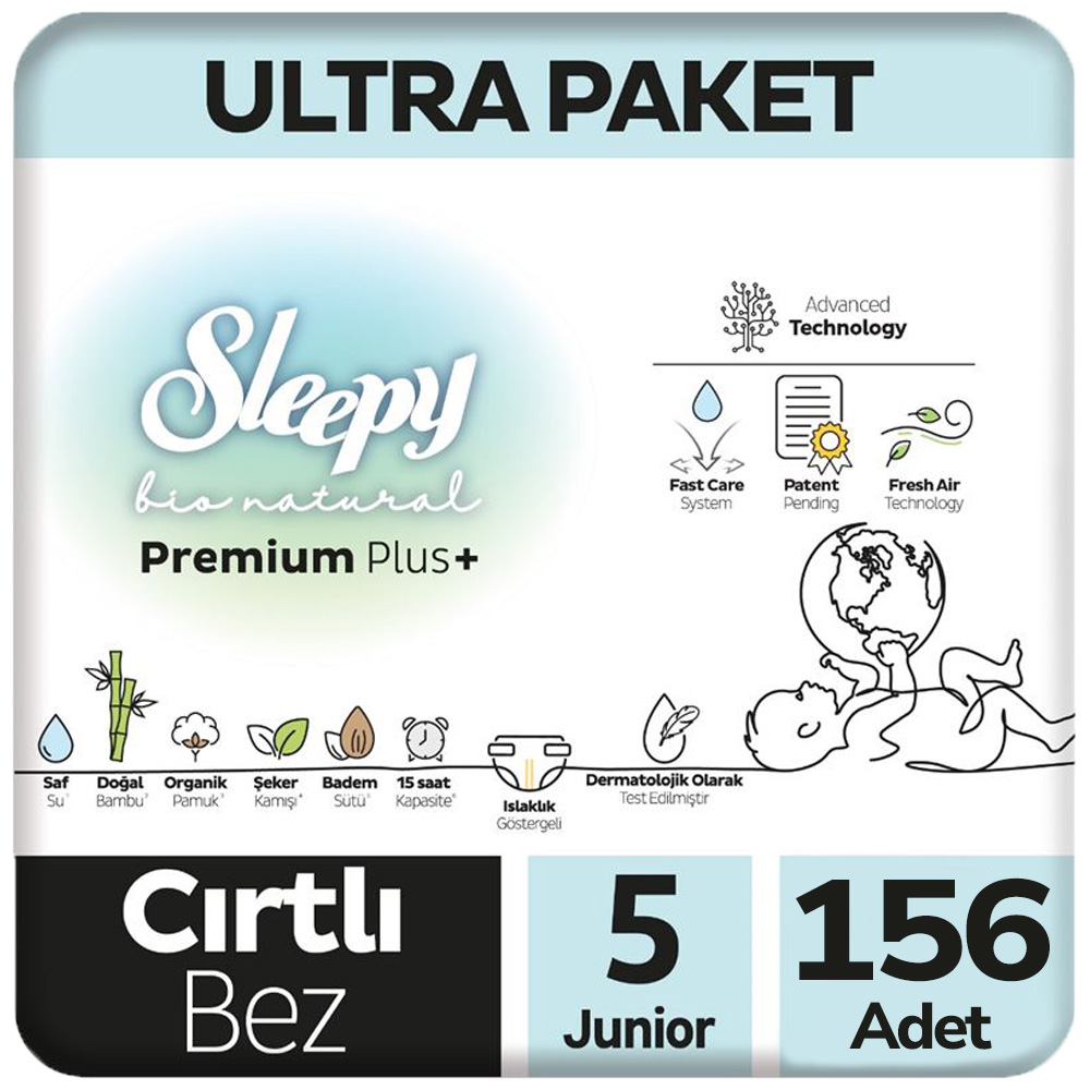 Sleepy 5 Beden Bio Natural Bebek Bezi Ultra Paket 78x2 156 Adet