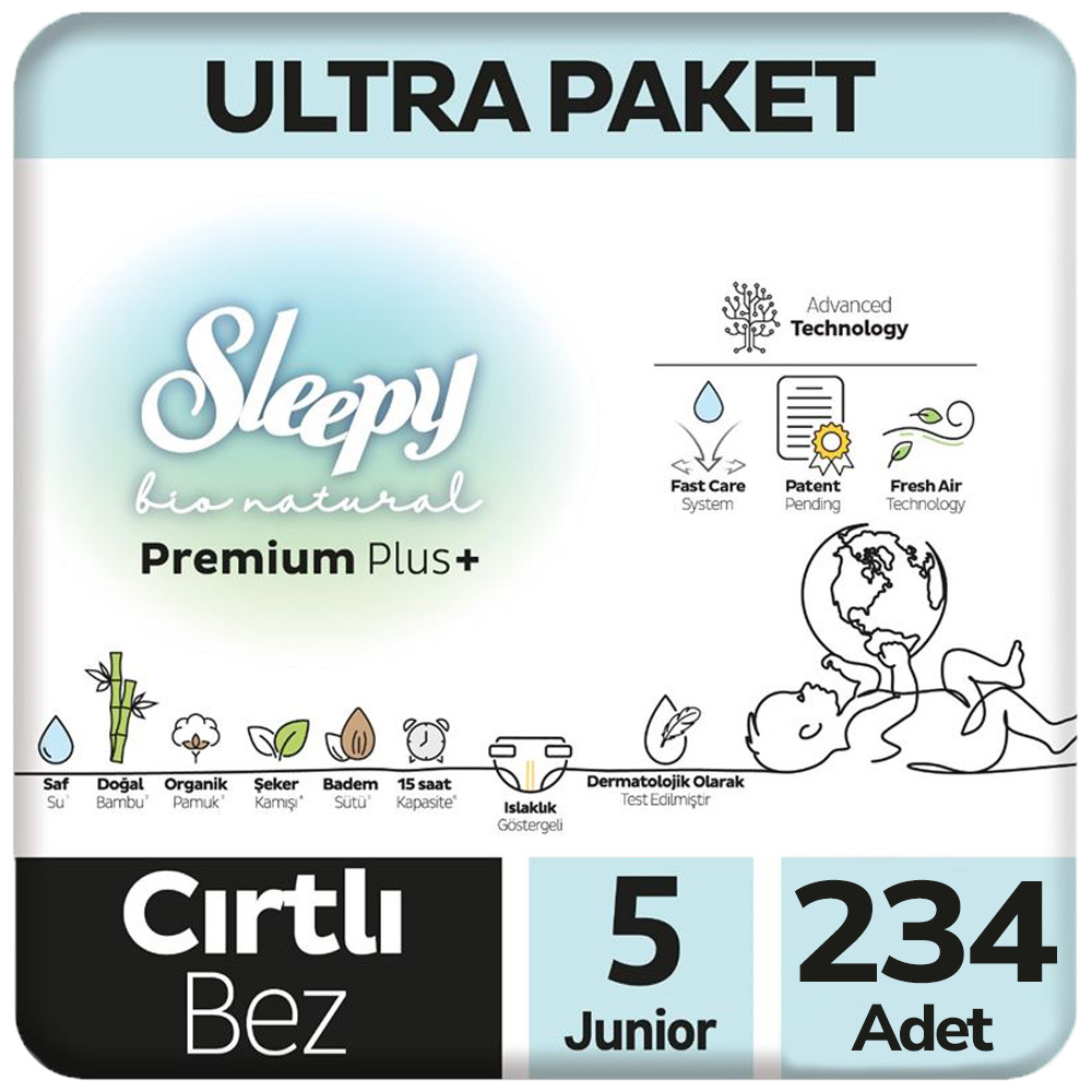 Sleepy 5 Beden Bio Natural Bebek Bezi Ultra Paket 78x3 234 Adet