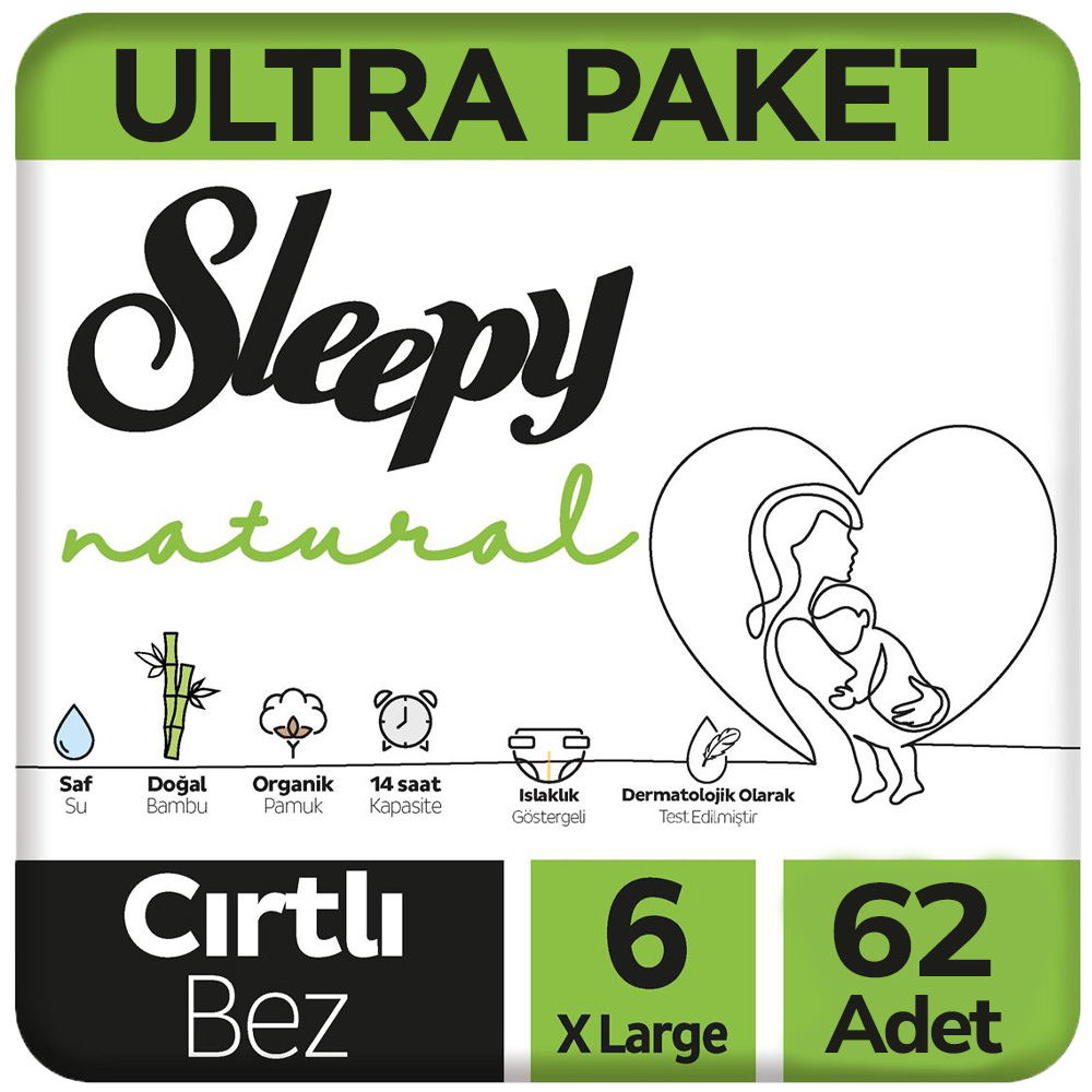 Sleepy 6 Beden Natural Bebek Bezi Ultra Paket 62 Adet