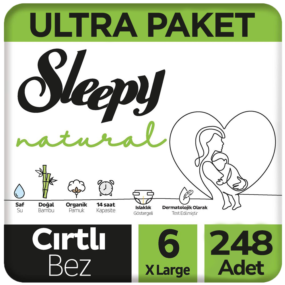 Sleepy 6 Beden Natural Bebek Bezi Ultra Paket 62x4 248 Adet
