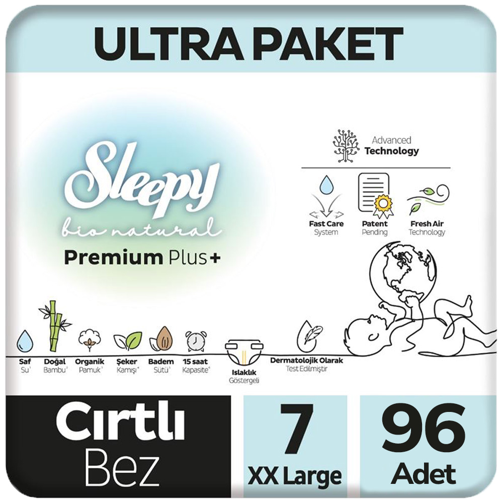 Sleepy 7 Beden Bio Natural Bebek Bezi Ultra Paket 48x2 96 Adet