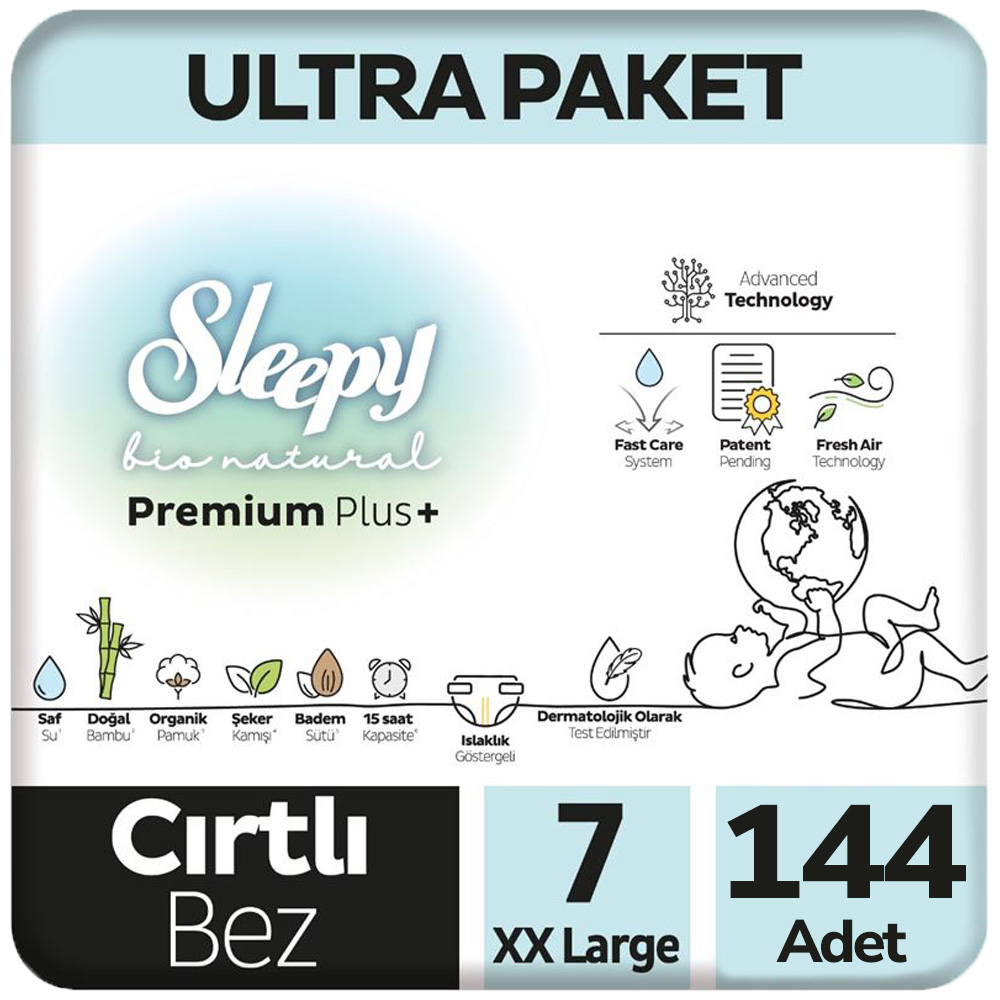 Sleepy 7 Beden Bio Natural Bebek Bezi Ultra Paket 48x3 144 Adet