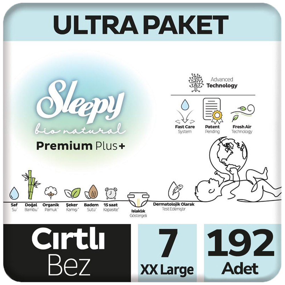 Sleepy 7 Beden Bio Natural Bebek Bezi Ultra Paket 48x4 192 Adet