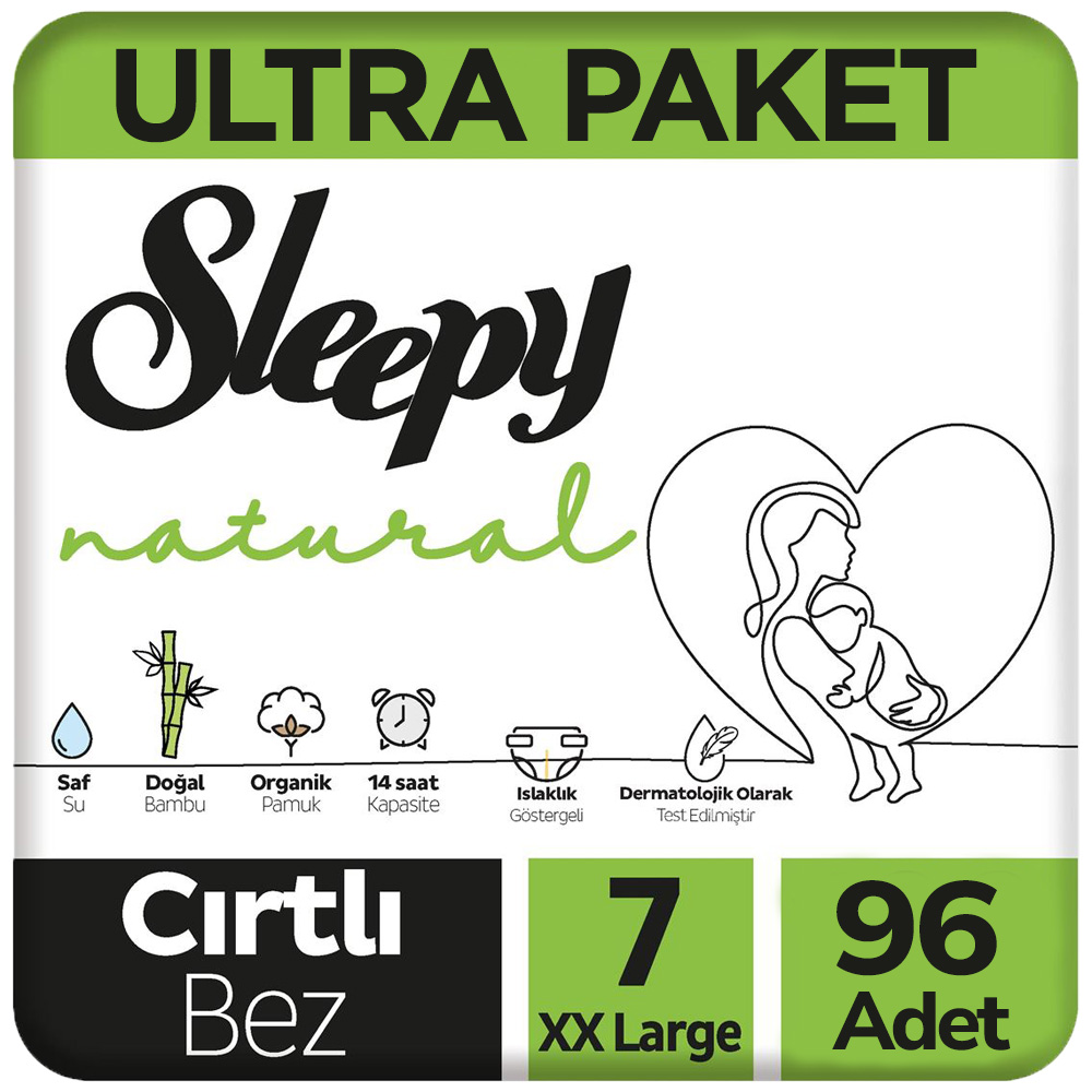Sleepy 7 Beden Natural Bebek Bezi Ultra Paket 48x2 96 Adet