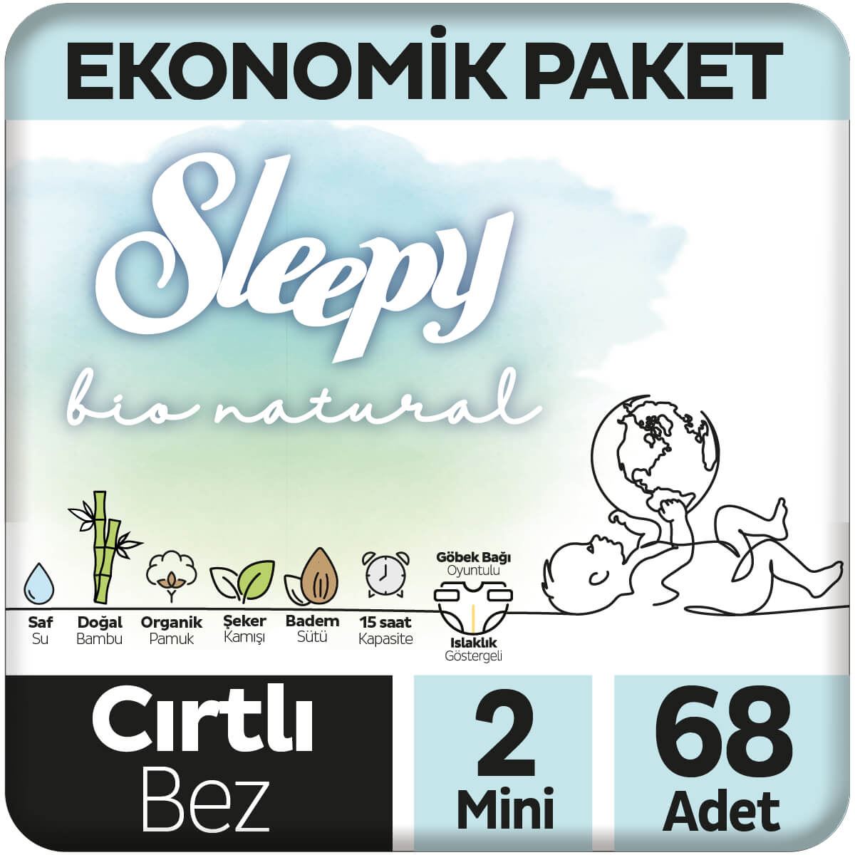 Sleepy Bio Natural Ekonomik Paket Bebek Bezi 2 Beden Mini 3x68 204 Adet