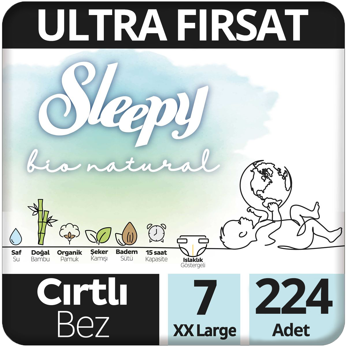 Sleepy Bio Natural Bebek Bezi 7 Beden Ultra Fırsat Paketi 56x4 224 Adet