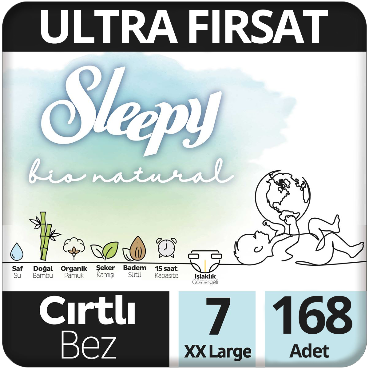 Sleepy Bio Natural Bebek Bezi 7 Beden Ultra Fırsat Paketi 56x3 168 Adet