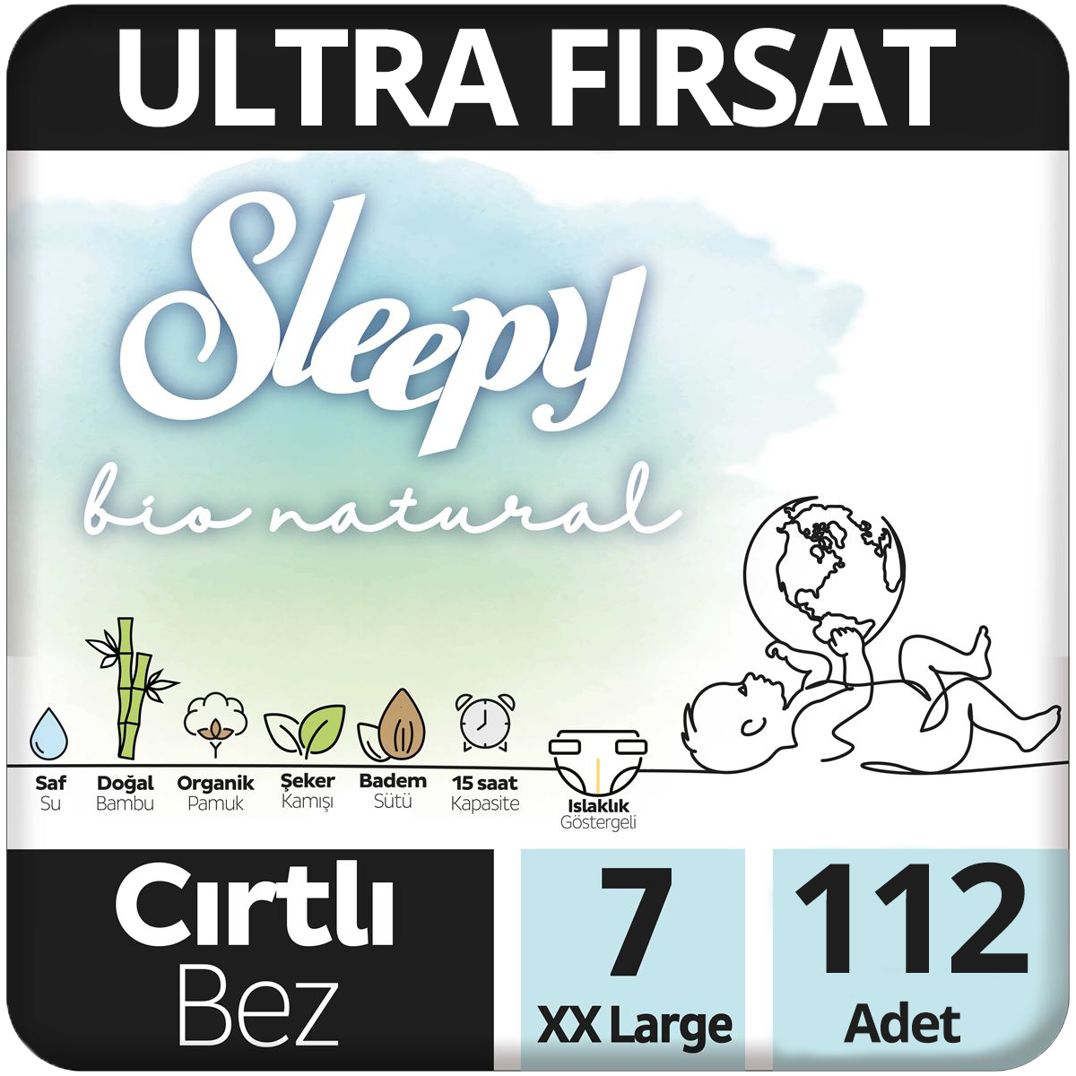 Sleepy Bio Natural Bebek Bezi 7 Beden Ultra Fırsat Paketi 56x2 112 Adet