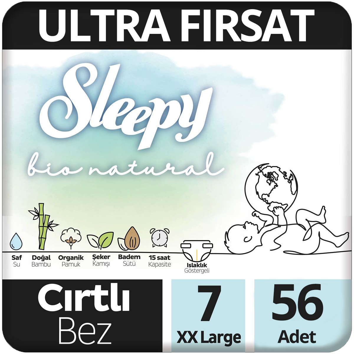 Sleepy Bio Natural Bebek Bezi 7 Beden Ultra Fırsat Paketi 56 Adet