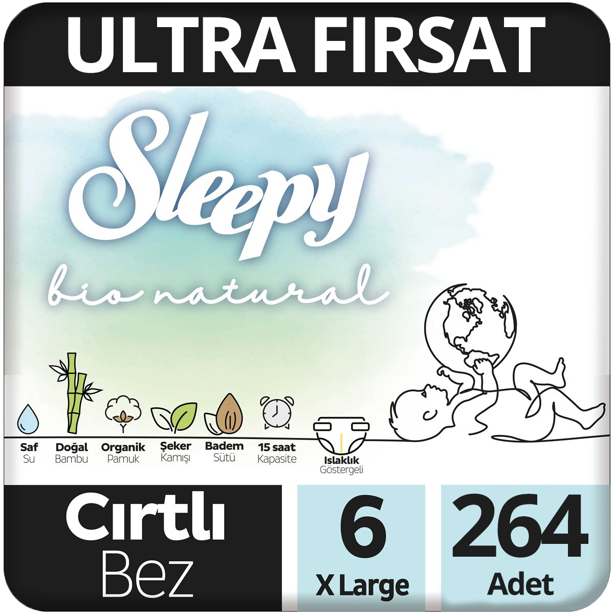 Sleepy Bio Natural Bebek Bezi 6 Beden Ultra Fırsat Paketi 64x4 256 Adet
