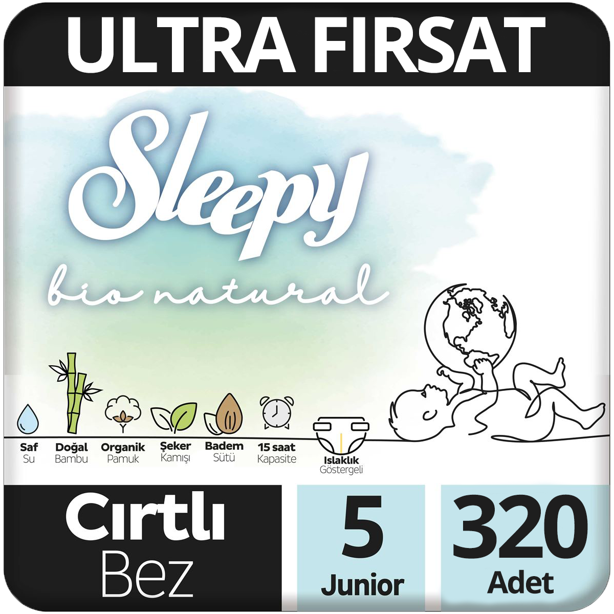 Sleepy Bio Natural Bebek Bezi 5 Beden Ultra Fırsat Paketi 80x4 320 Adet