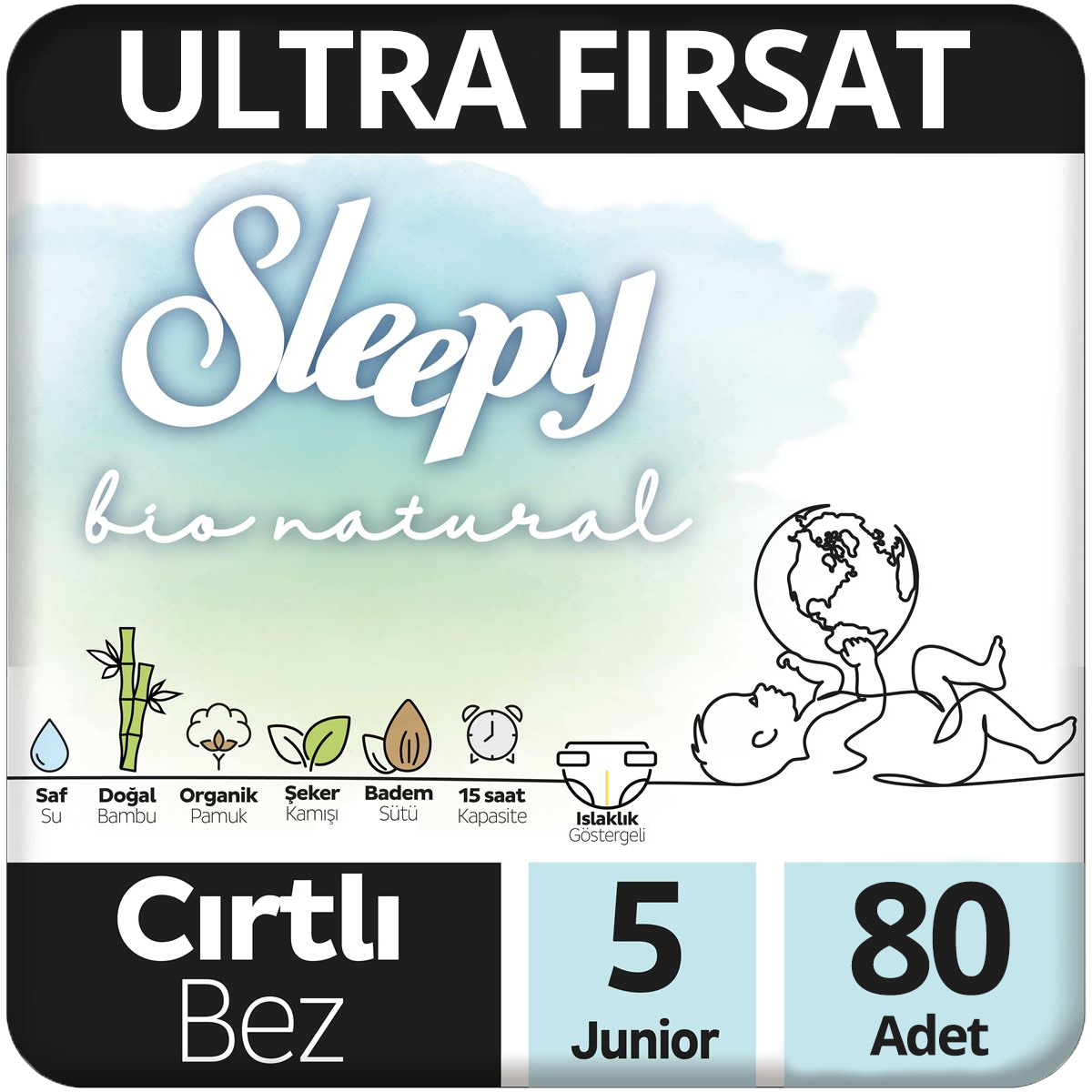 Sleepy Bio Natural Bebek Bezi 5 Beden Ultra Fırsat Paketi 80 Adet