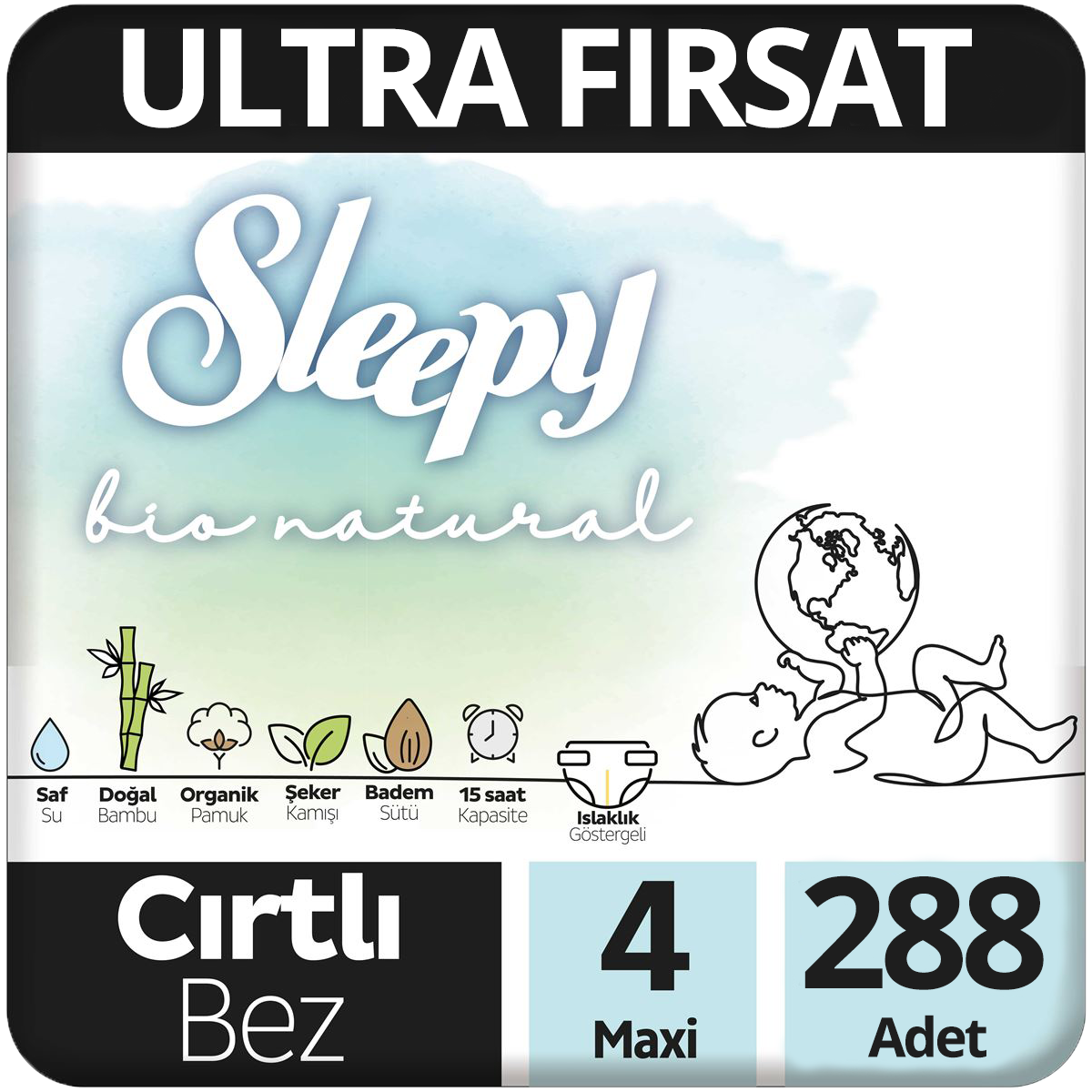 Sleepy Bio Natural Bebek Bezi 4 Beden Ultra Fırsat Paketi  3*96 288 Adet