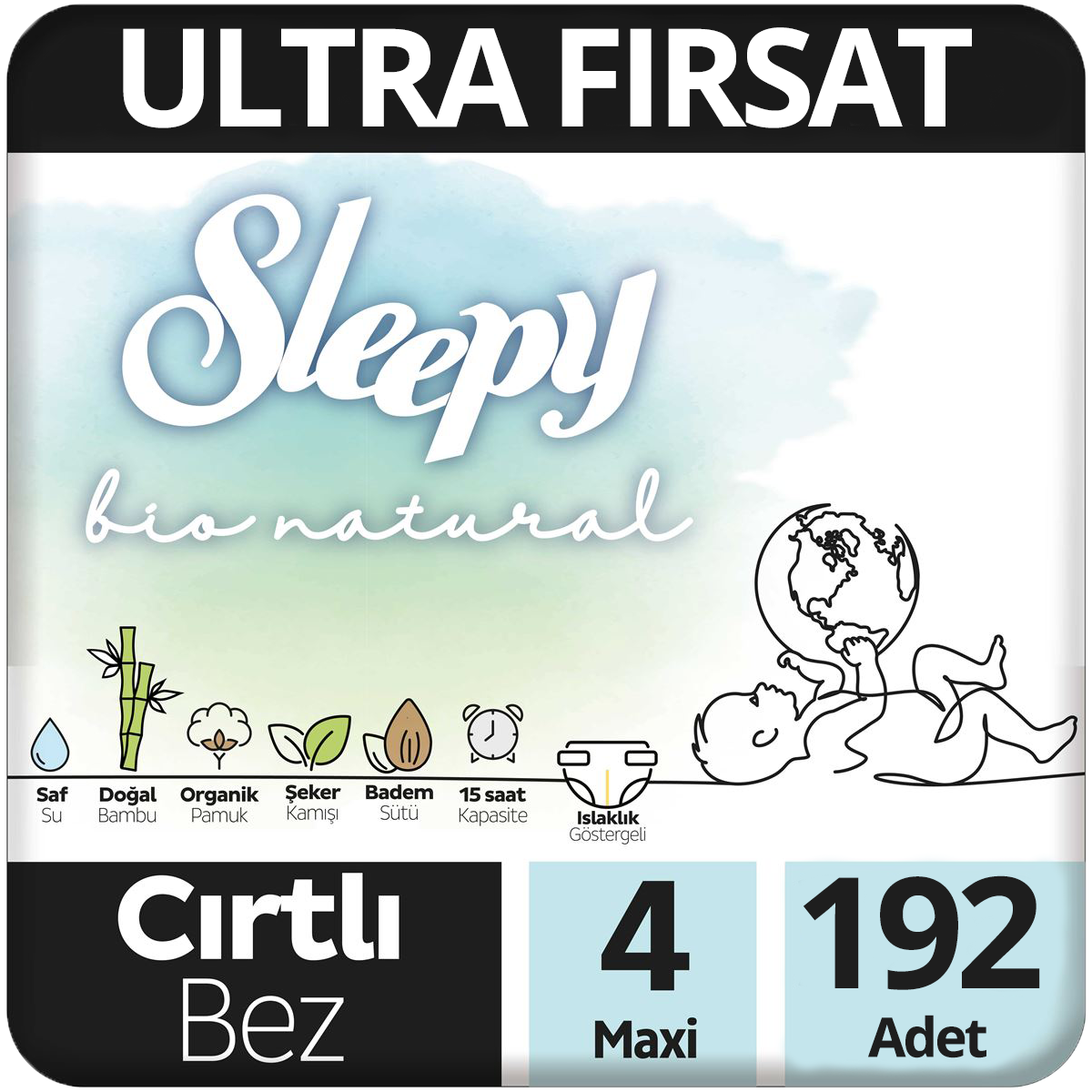 Sleepy Bio Natural Bebek Bezi 4 Beden Ultra Fırsat Paketi  2*96 192 Adet