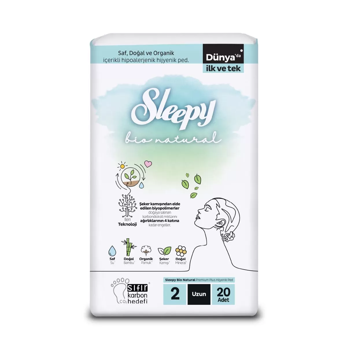 Sleepy Bio Natural Premium Plus Hijyenik Ped Uzun 20x2 40 Adet Ped