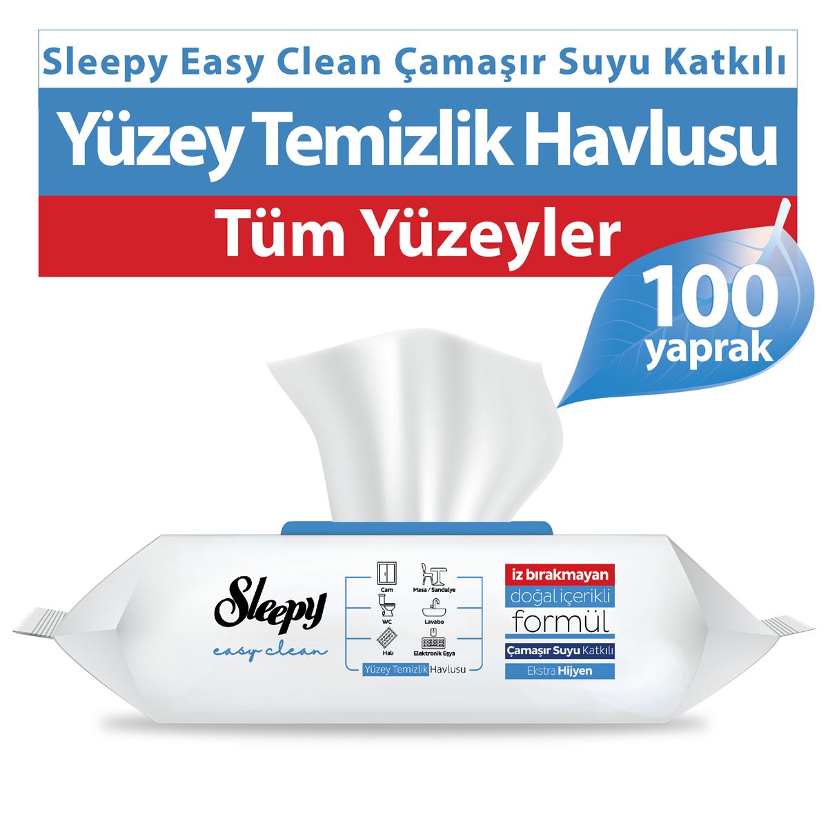Sleepy Easy Clean Çamaşır Suyu Katkılı Yüzey Temizlik Havlusu 100 Yaprak 12 Paket