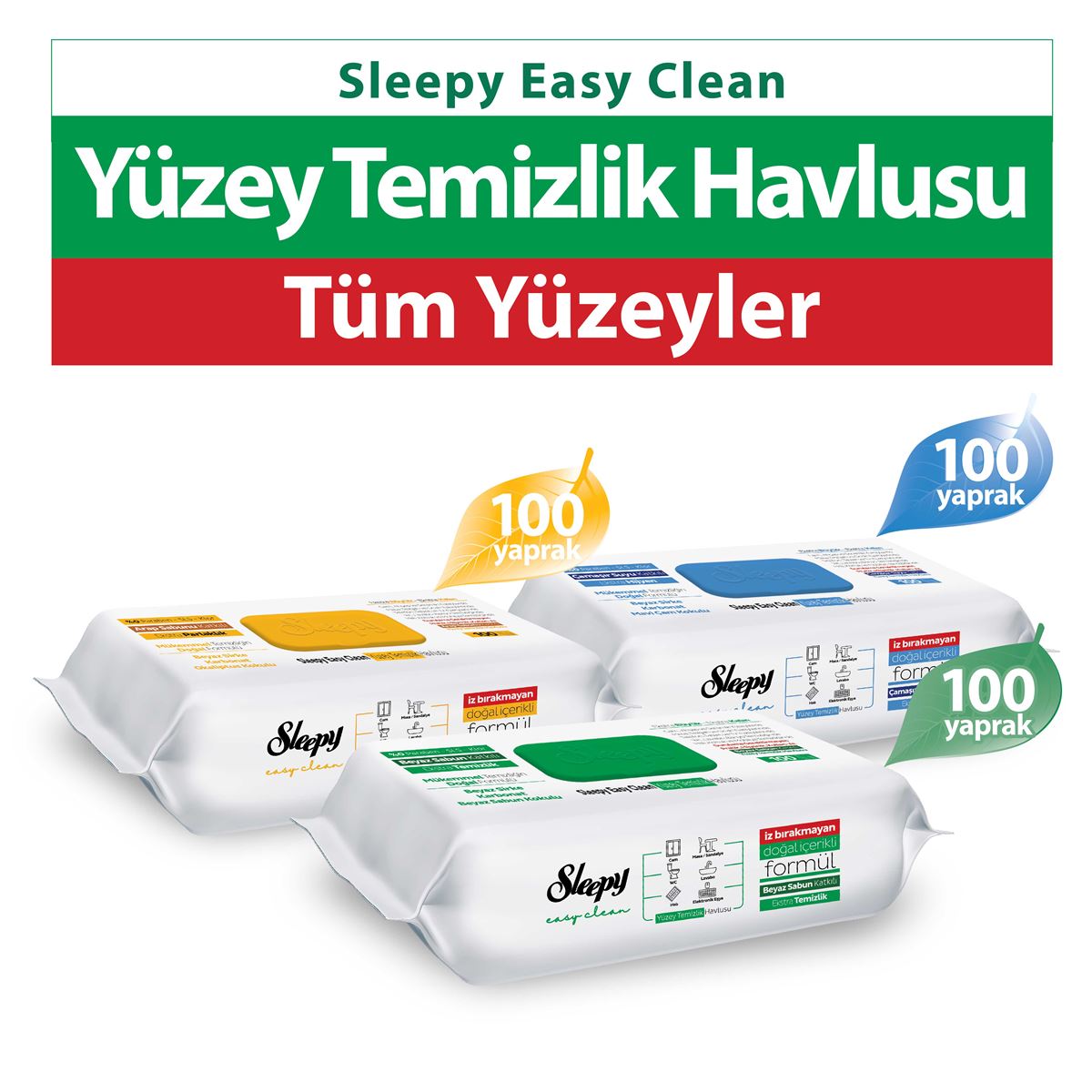 Sleepy Easy Clean Beyaz Sabun Katkılı+Çamaşır Suyu Katkılı+Arap Sabunu Katkılı Temizlik Havlusu 3x100 (300 Yaprak)