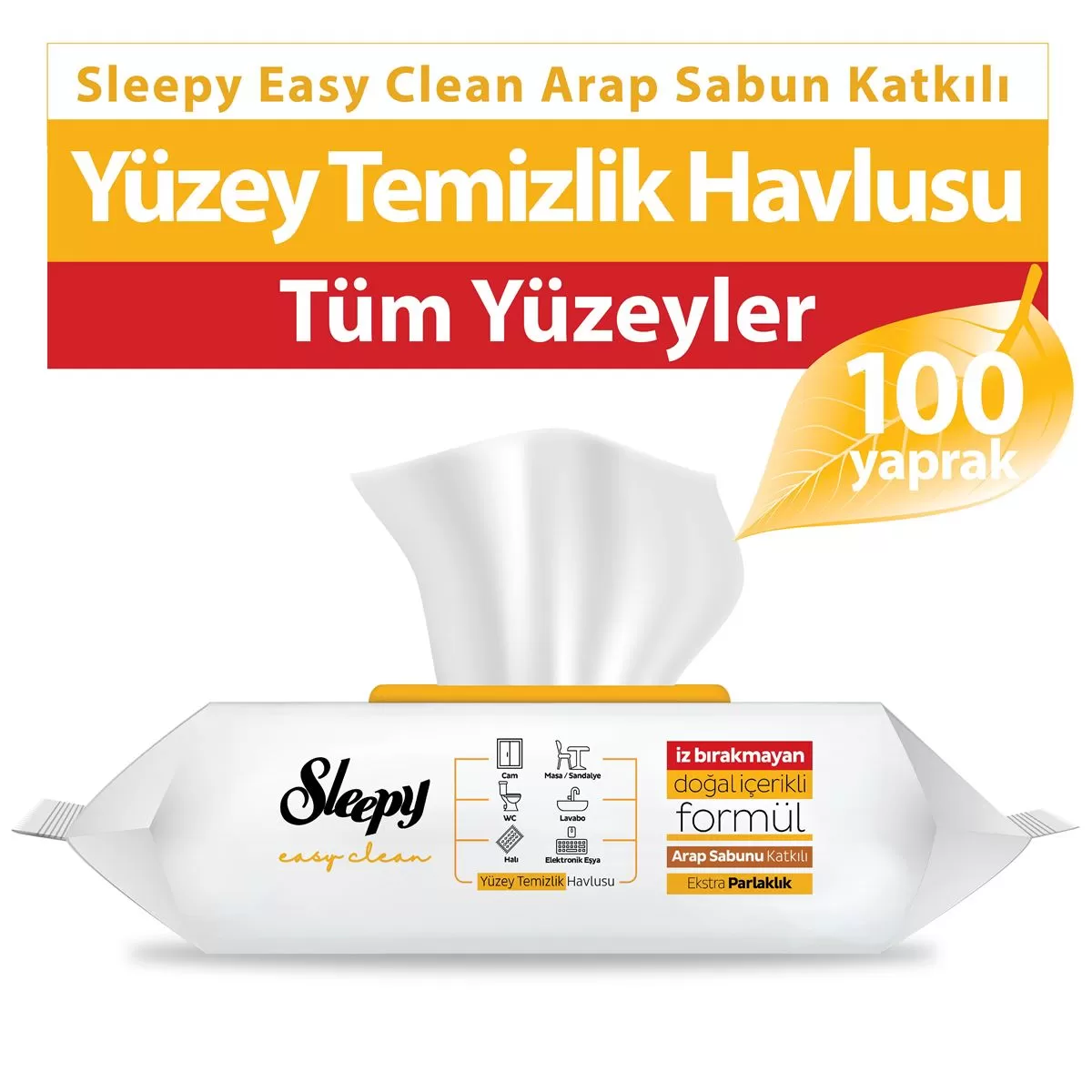 Sleepy Easy Clean Yüzey Temizlik Havlusu Arap Sabun Katkılı 100 Yaprak 9 Paket