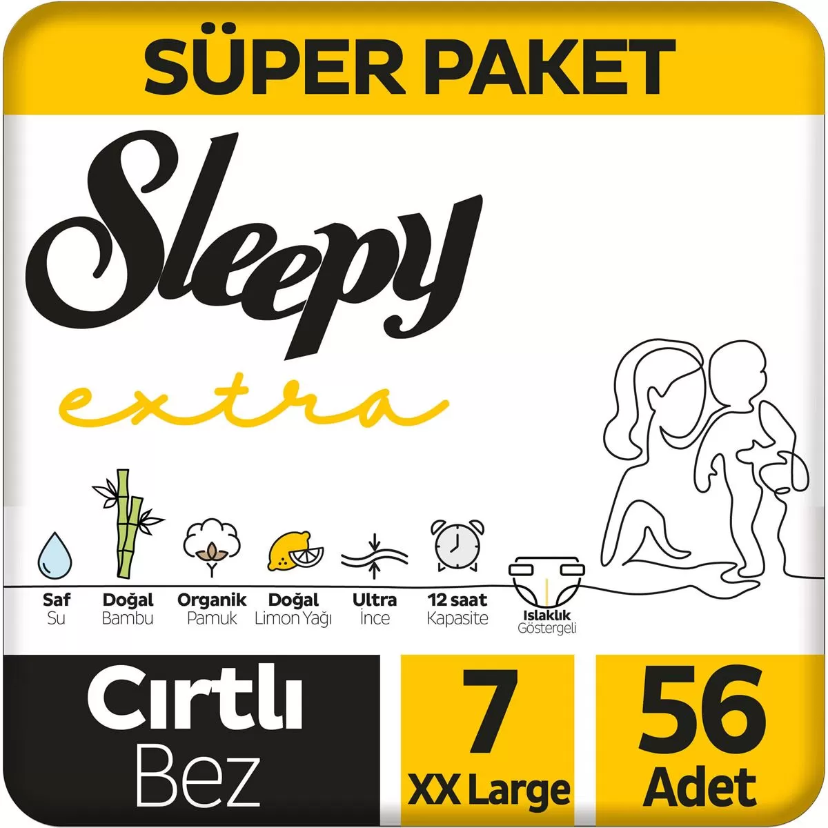 Sleepy Extra Süper Paket Bebek Bezi 7 Beden 56x3 168 Adet