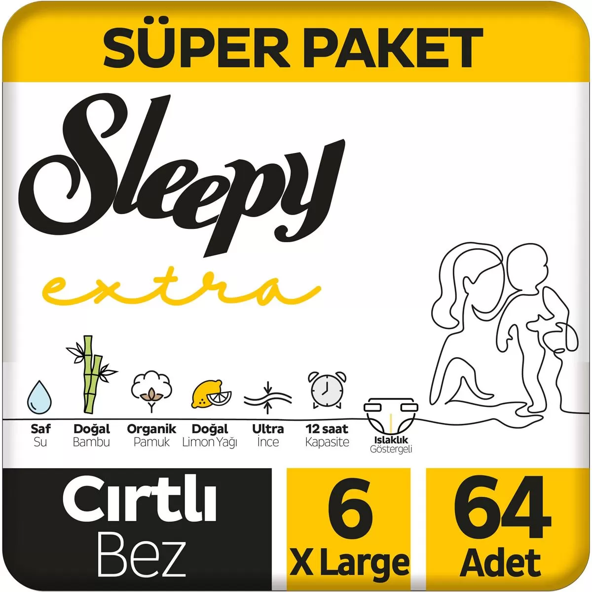 Sleepy Extra Süper Paket Bebek Bezi 6 Beden 64 Adet