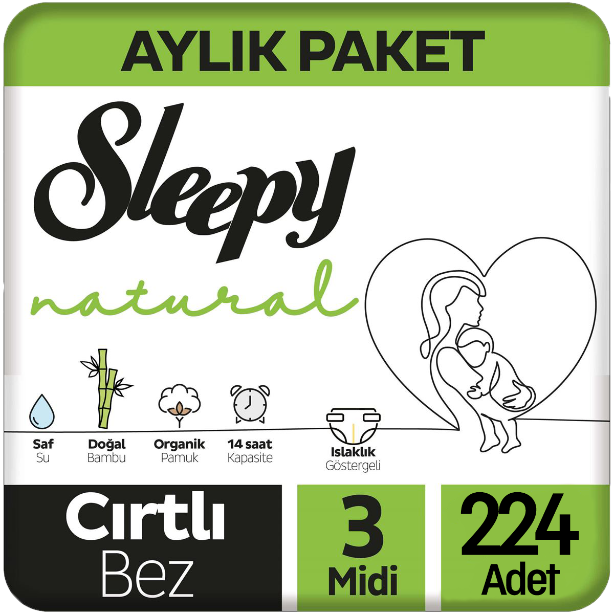 Sleepy Natural 3 Beden Midi Bebek Bezi 2x112 224 Adet