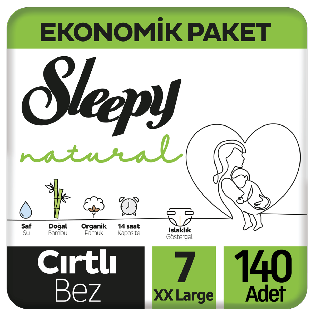 Sleepy Natural Bebek Bezi Ekonomik Paket 7 Beden 28x5 140 Adet