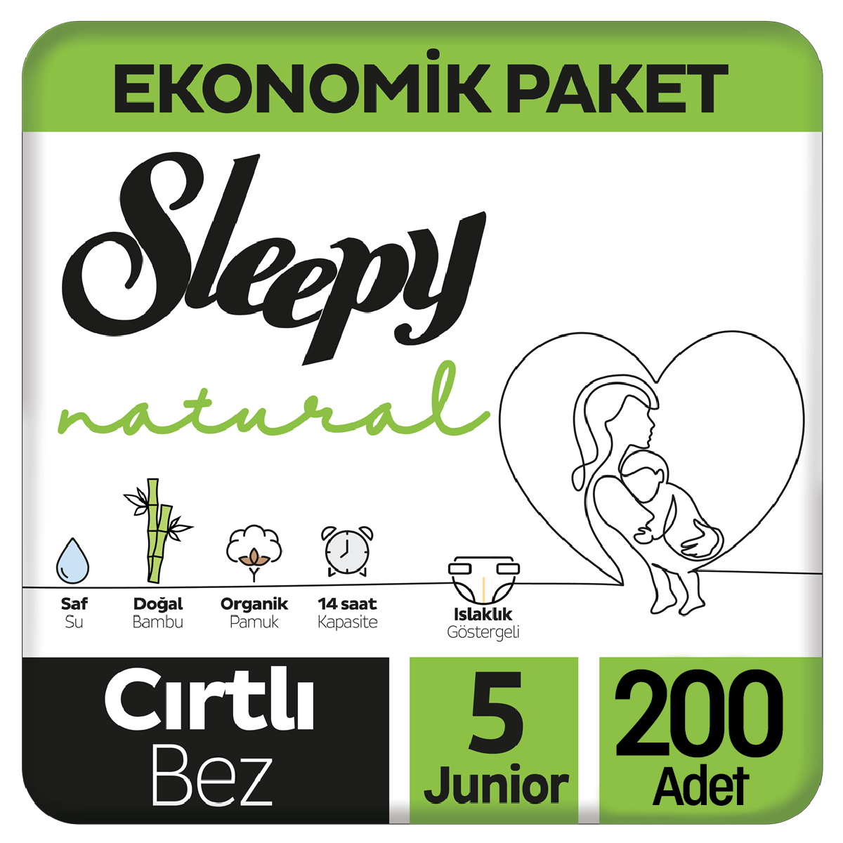 Sleepy Natural Bebek Bezi Ekonomik Paket 5 Beden 40x5 200 Adet