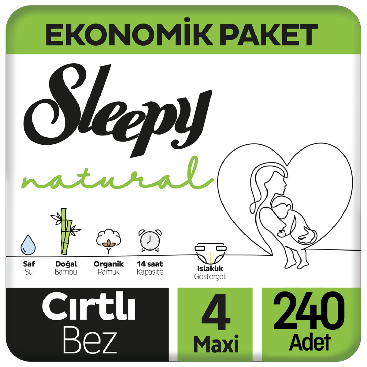 Sleepy Natural Bebek Bezi Ekonomik Paket 4 Beden 48x5 240 Adet