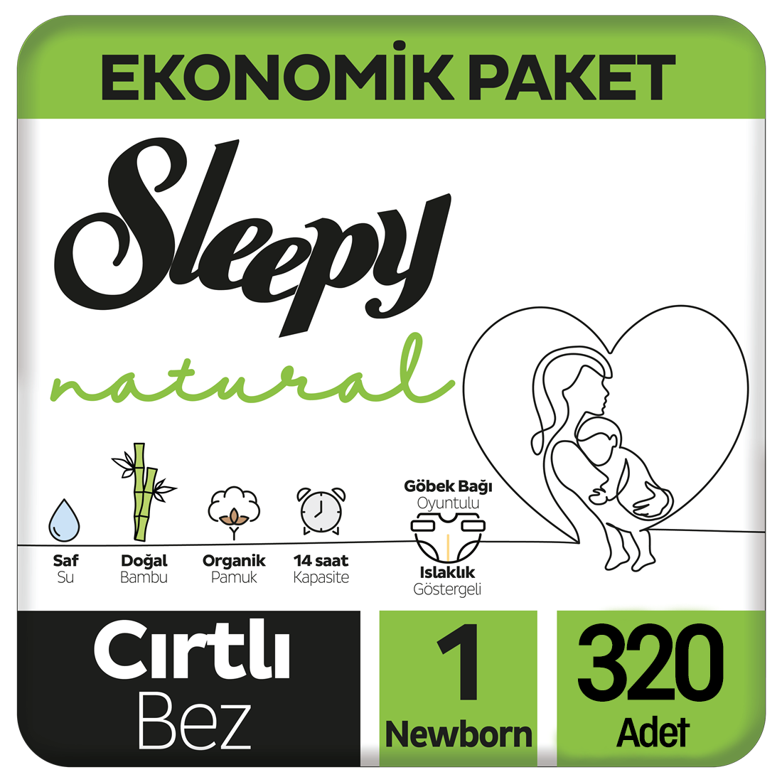 Sleepy Natural Bebek Bezi Ekonomik Paket 1 Beden 64x5 320 Adet