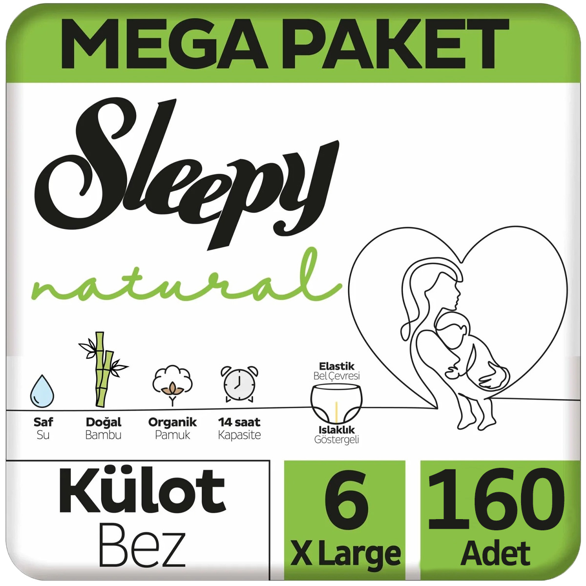 Sleepy Natural Külot Bebek Bezi Mega Paket 6 Beden 80x2 160 Adet