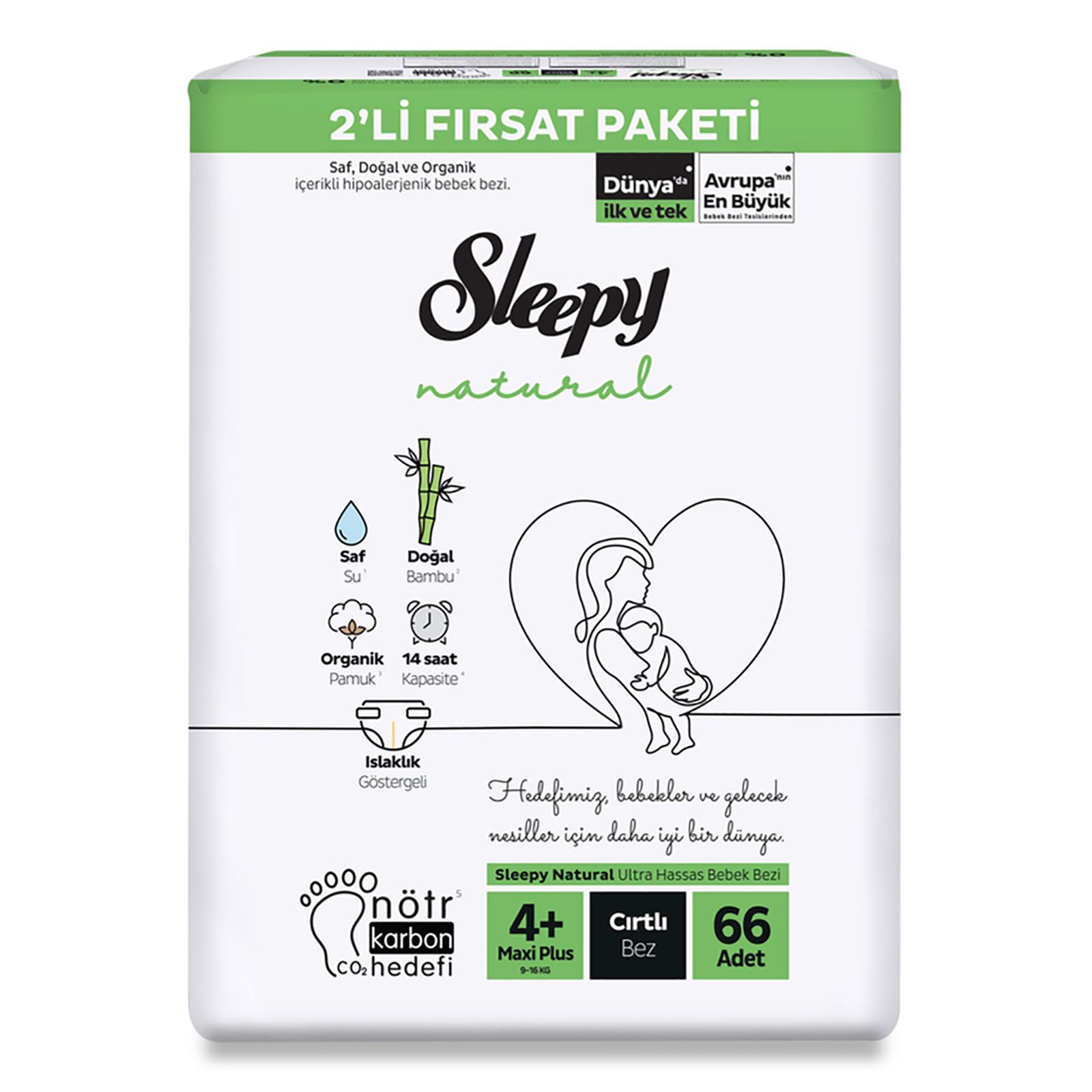 Sleepy Natural Bebek Bezi 2'li Fırsat Paketi 4+ Beden 66x6 396 Adet