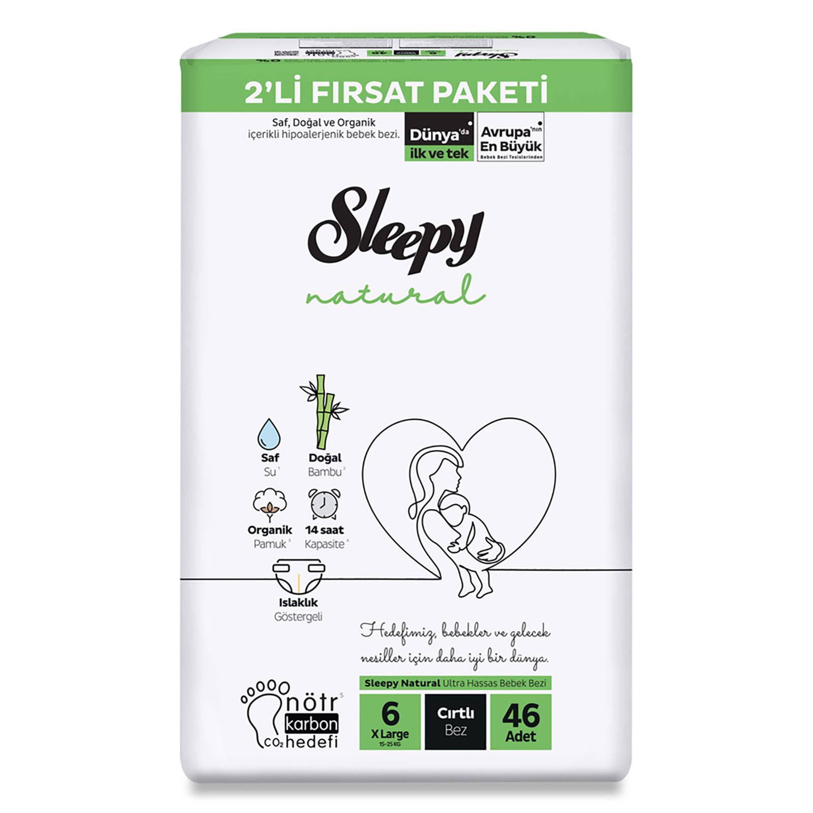 Sleepy Natural Bebek Bezi 2'li Fırsat Paketi 6 Beden 46x4 184 Adet