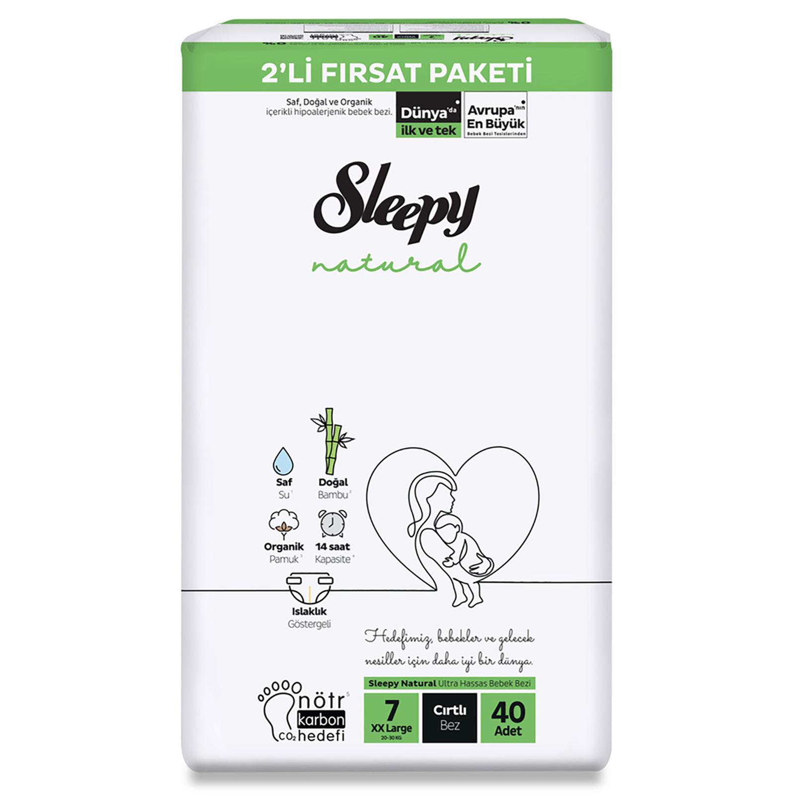 Sleepy Natural Bebek Bezi 2'li Fırsat Paketi 7 Beden 40x5 200 Adet
