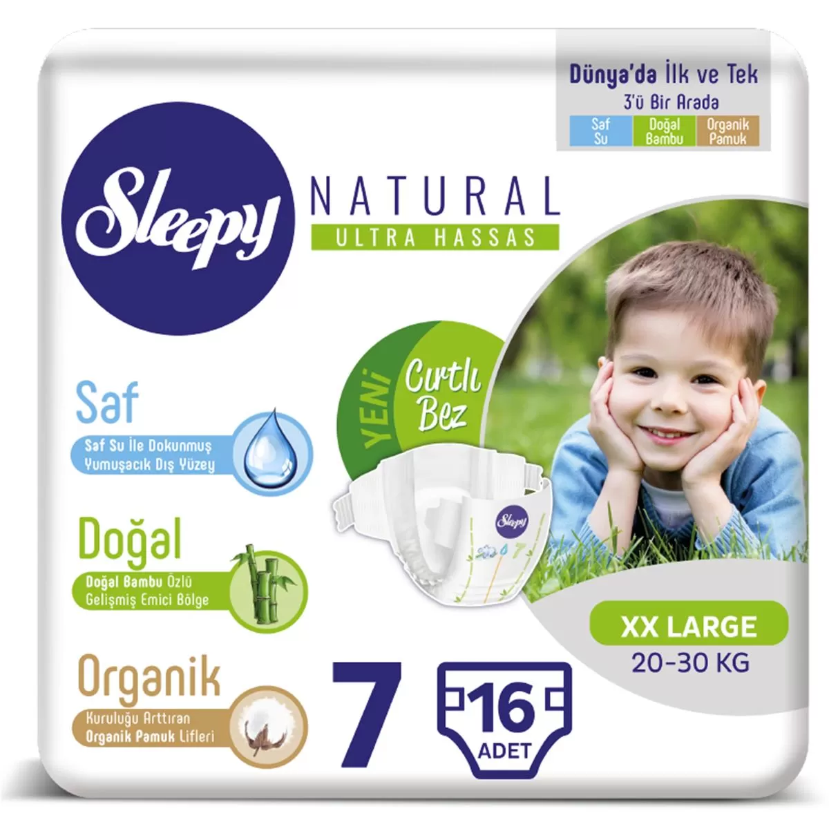 Sleepy Natural Bebek Bezi 7 Numara XXLarge 16 Adet 20-30 Kg
