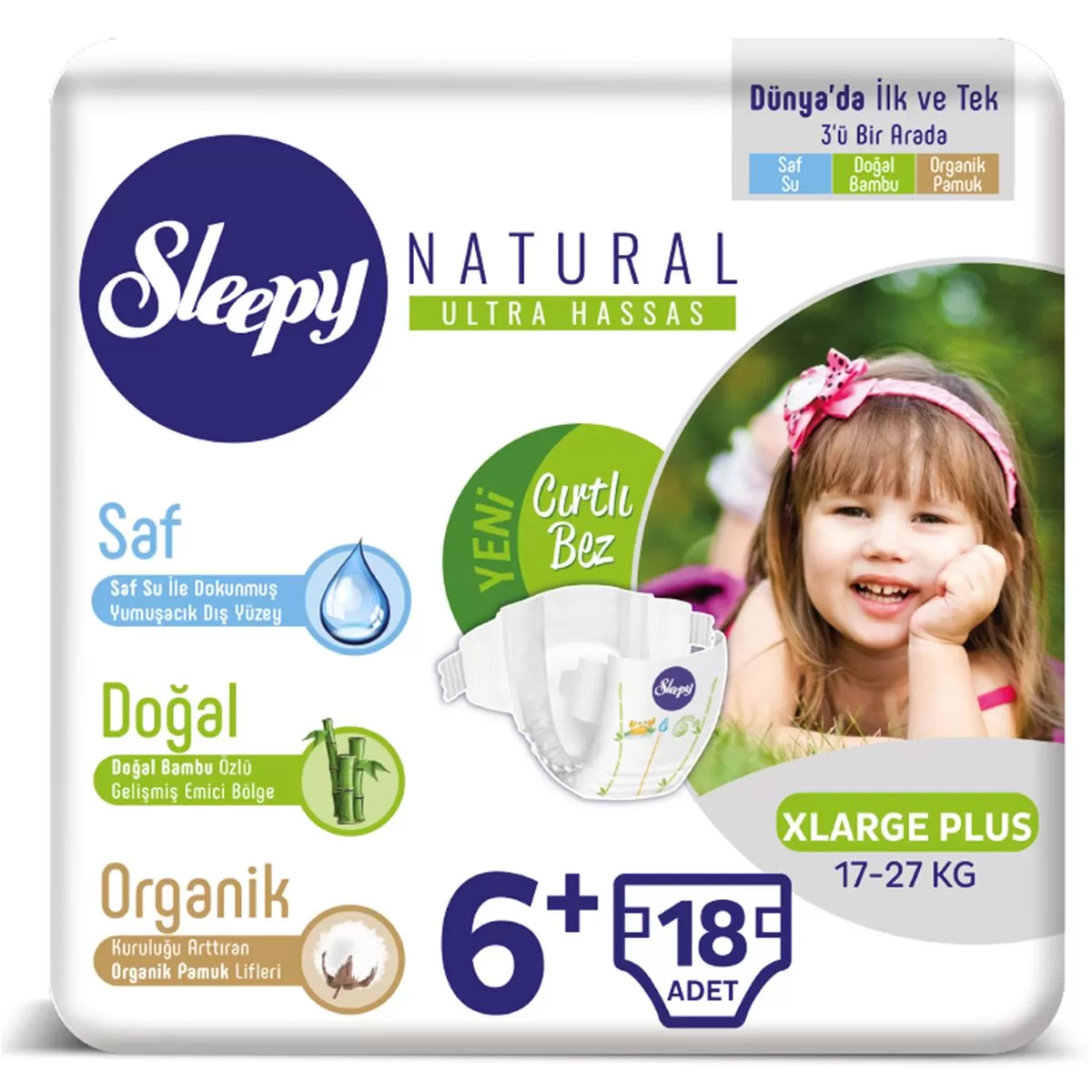 Sleepy Natural Bebek Bezi 6+ Numara Xlarge Plus 18 Adet 17-27 Kg