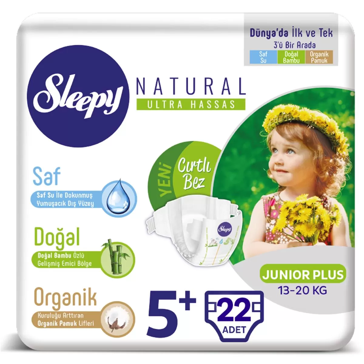 Sleepy Natural Bebek Bezi 5+ Numara 13-20 kg 22 Adet
